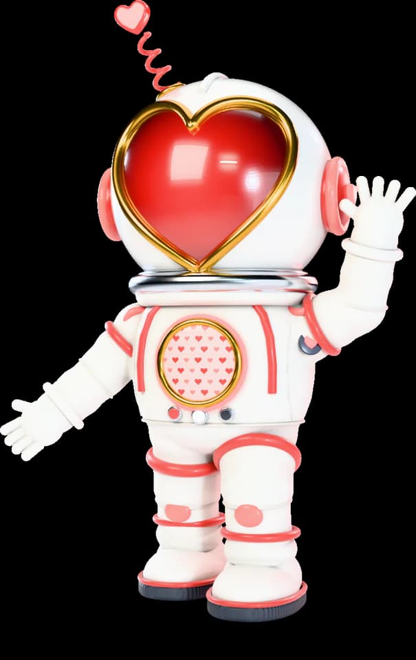 Love, the TRINITY mascot with a heart visor, waving